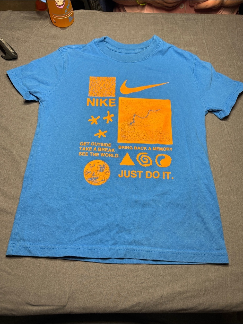 Nike Boys Blue Short Sleeve Tee with Orange Graphic Print